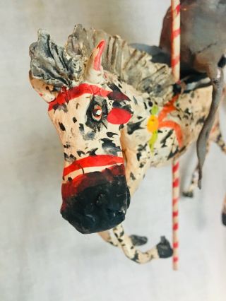 HANDSCULPTED PRIMITIVE CREEPY DECKED OUT CIRCUS RHINO RIDING CAROUSEL HORSE 9” 4