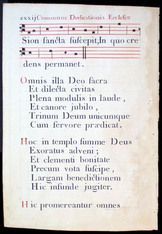 ILLUMINATED MANUSCRIPT ANTIPHONAL LEAF c.  1778 INITIAL A,  DEDICATION OF A CHURCH 3