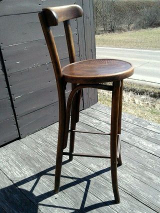 Antique Bent Wood Tall Bar Stool with Back Rest 1920 Era 3