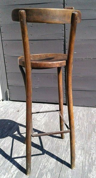 Antique Bent Wood Tall Bar Stool with Back Rest 1920 Era 5