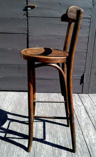 Antique Bent Wood Tall Bar Stool with Back Rest 1920 Era 6