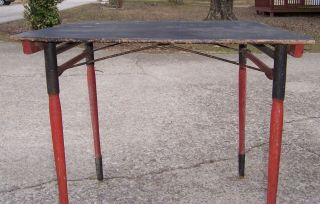 Vintage Antique Red & Black Painted Wooden Folding Card Game Table 30 