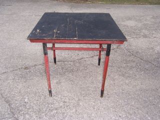 Vintage Antique Red & Black Painted Wooden Folding Card Game Table 30 