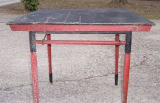 Vintage Antique Red & Black Painted Wooden Folding Card Game Table 30 