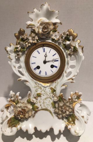 Antique German Porcelain Mantle Clock