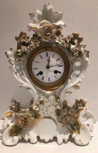 Antique German Porcelain Mantle Clock 2