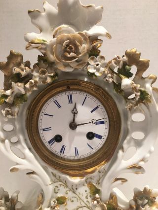 Antique German Porcelain Mantle Clock 5
