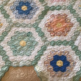 Vintage Grandma’s Flower Garden Twin Quilt Hand Pieced &Quilted Feed Sack 4