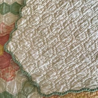 Vintage Grandma’s Flower Garden Twin Quilt Hand Pieced &Quilted Feed Sack 6
