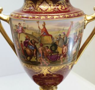 Large Royal Vienna Hand Painted Porcelain Double Handled Footed Urn,  19th C 5