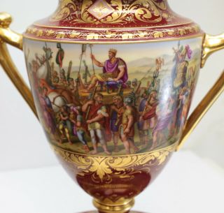 Large Royal Vienna Hand Painted Porcelain Double Handled Footed Urn,  19th C 4