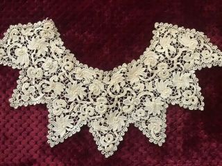 Stunning Antique Irish Crochet Lace Collar 27 1/2 " By 6 " - Floral Design