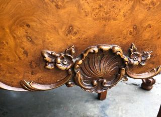 Pair Antique French Louis XV Rococo Nightstands in Walnut Burl & Carved 10