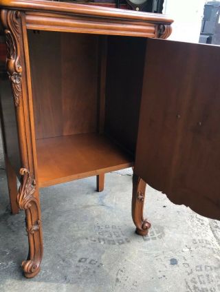 Pair Antique French Louis XV Rococo Nightstands in Walnut Burl & Carved 6