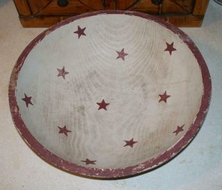 Americana Primitive Oval Wood Mixing Bread Bowl White Faded Paint Red Stars 2