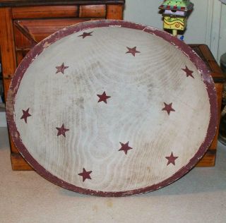 Americana Primitive Oval Wood Mixing Bread Bowl White Faded Paint Red Stars 4