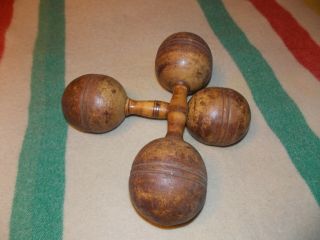 Antique Vintage Maple Wood Hand Weight Dumbbells,  Old Sporting 3 Lbs,  Patina