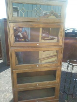 Antique Oak Barristers Lawyers 5 High Stacking Bookcase