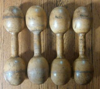 4 Vtg Antique Wood Dumbbells Barbells Primitive Exercise Equipment Hand Weights