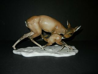 Large Vintage Rosenthal Mother Deer And Fawn Figurine Imaculate