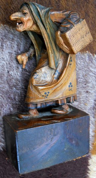 EARLY ANTIQUE ANRI GNARLED WITCH PATINATED CARVED WOOD STATUE 8.  5 