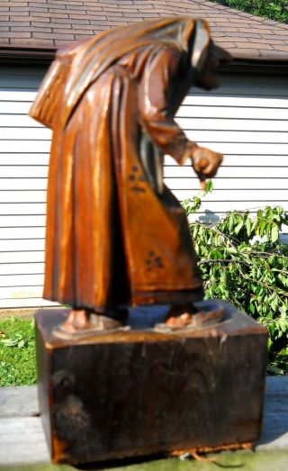 EARLY ANTIQUE ANRI GNARLED WITCH PATINATED CARVED WOOD STATUE 8.  5 