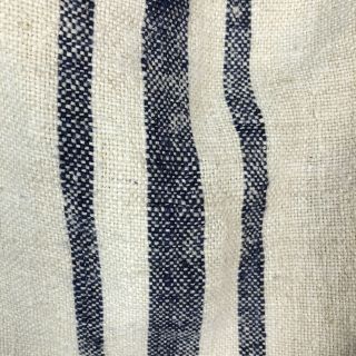 Vintage Grain Sack Blue Hemp Linen Fabric Striped Bag Nubby Twill Weave