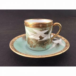 Antique Hand Painted Nippon " Moriage " Demitasse Cup & Saucer