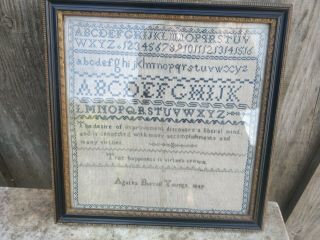 Victorian 1847 Alphabet ABC Numbered Needlework Sampler Tapestry Hogarth Frame 10