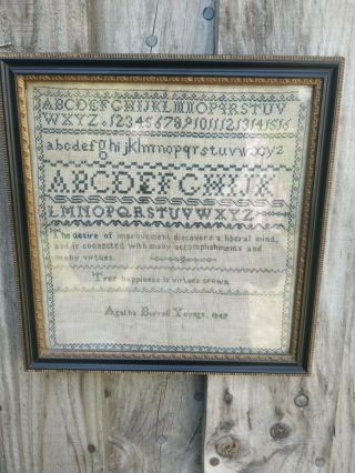 Victorian 1847 Alphabet Abc Numbered Needlework Sampler Tapestry Hogarth Frame