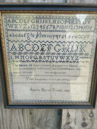 Victorian 1847 Alphabet ABC Numbered Needlework Sampler Tapestry Hogarth Frame 3