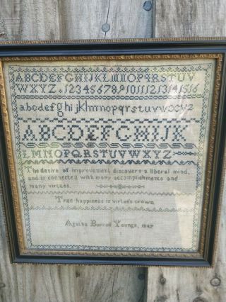Victorian 1847 Alphabet ABC Numbered Needlework Sampler Tapestry Hogarth Frame 4