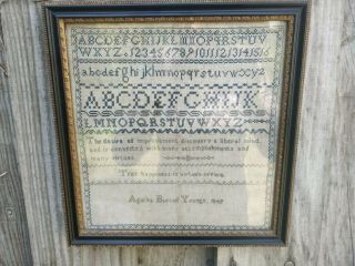 Victorian 1847 Alphabet ABC Numbered Needlework Sampler Tapestry Hogarth Frame 7