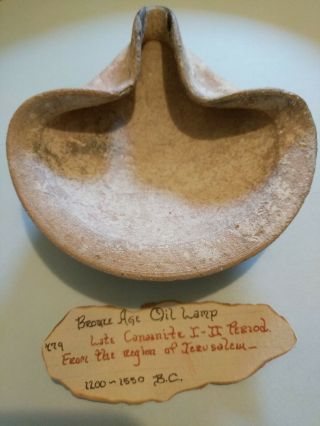Holy Land Terracotta Saucer Oil Lamp.  Bronze Age,  1200 - 1550 Bc