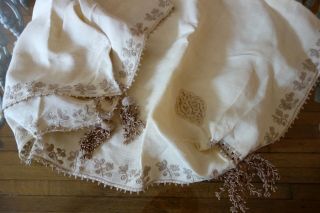 Antique Linens - Rare Italian Embroidered Bridge Tablecloth W/ornate Tassels