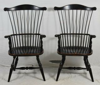 Fredrick Duckloe Brothers High Back Windsor Chairs Carved Knuckles Black