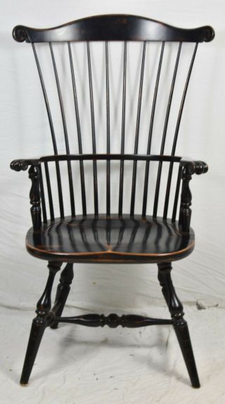 Fredrick Duckloe Brothers High Back Windsor Chairs Carved Knuckles Black 2