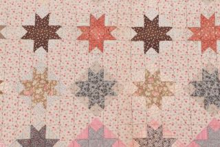 Vintage Handmade Hand Sewn Sawtooth Eight Point Star Quilt 66” x 78” 4