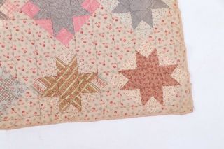 Vintage Handmade Hand Sewn Sawtooth Eight Point Star Quilt 66” x 78” 6