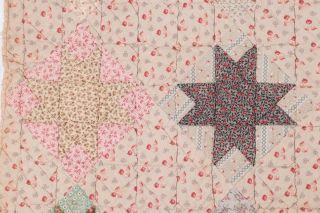 Vintage Handmade Hand Sewn Sawtooth Eight Point Star Quilt 66” x 78” 7