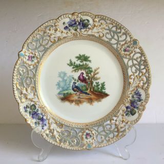 Scarce Herend Porcelain Hand Painted Exotic Birds Reticulated Plate 19th Century