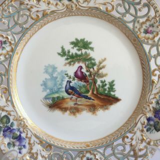 Scarce HEREND Porcelain Hand Painted Exotic Birds Reticulated Plate 19th Century 3