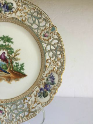 Scarce HEREND Porcelain Hand Painted Exotic Birds Reticulated Plate 19th Century 4