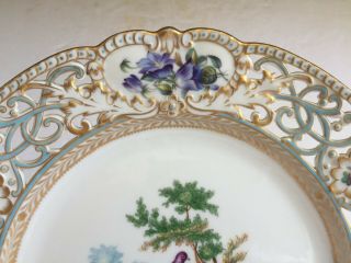 Scarce HEREND Porcelain Hand Painted Exotic Birds Reticulated Plate 19th Century 5
