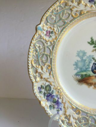 Scarce HEREND Porcelain Hand Painted Exotic Birds Reticulated Plate 19th Century 6
