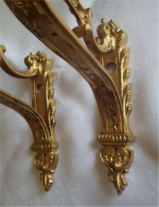 Vintage Ornate Gold Gilt Metal Curtain Brackets Pair 3