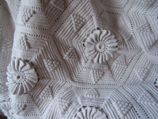 Antique French Quilt Bedspread Crochet Bed Cover South Knitted Crocheted.  Roses