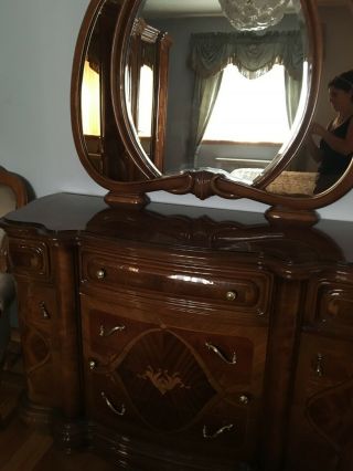 ITALIAN PROVINCIAL QUEEN SIZE BED HEAD BOARD 2 NIGHT STANDS - MIRROR WITH DRESSER 2