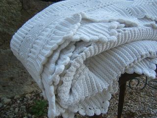 ANTIQUE QUILT BEDSPREAD CROCHET BED COVER SOUTH FRENCH FRANCE KNITTED CROCHETED 10