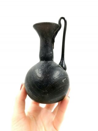 Large Rare Roman Ca.  100 Ad Aubergine Glass Bottle With Marble Patina - R478